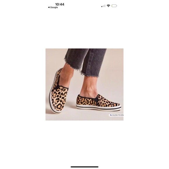Kate Spade x Keds Sneakers Genuine Leather Leopard Print Calf Hair Slip On 6.5 - Picture 2 of 11